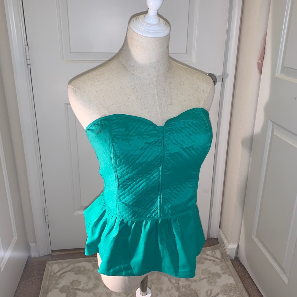 Strapless Green Peplum Waist Top - Rampage - Size M